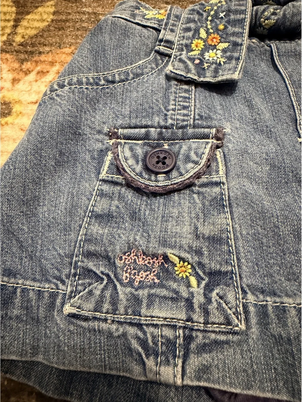Vintage OshKosh Denim Embroidered Skort Girls 12-18 Months
